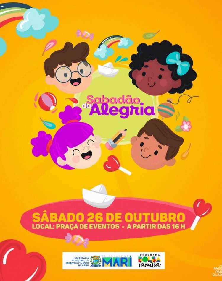 No próximo sábado (26), a Prefeitura de Marí PB vai realizar a festa das crianças com participação de varias atrações